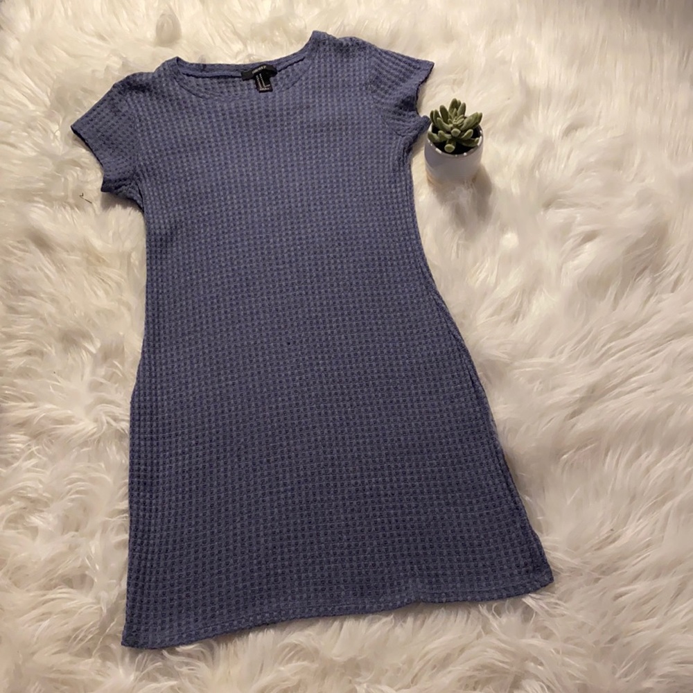 Forever 21 Blue Waffle Knit T-Shirt Dress
